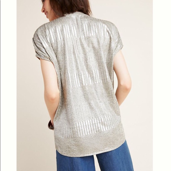 Bishop + Young Metallic Blake Gold Metallic blouse M by Anthropologie NICE! - Picture 3 of 8